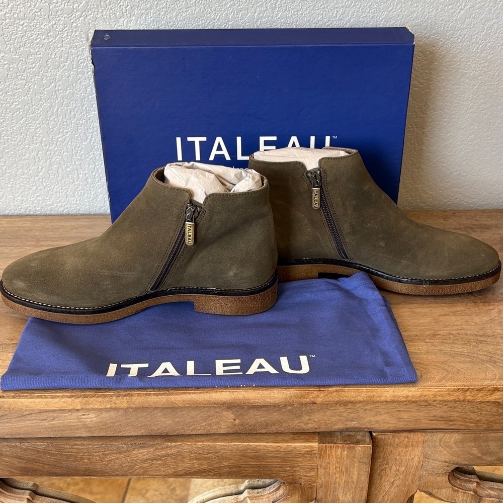 Italeau Women's Olive Suede Ankle Boots- Weatherproof & Handmade in Italy - Picture 4 of 14